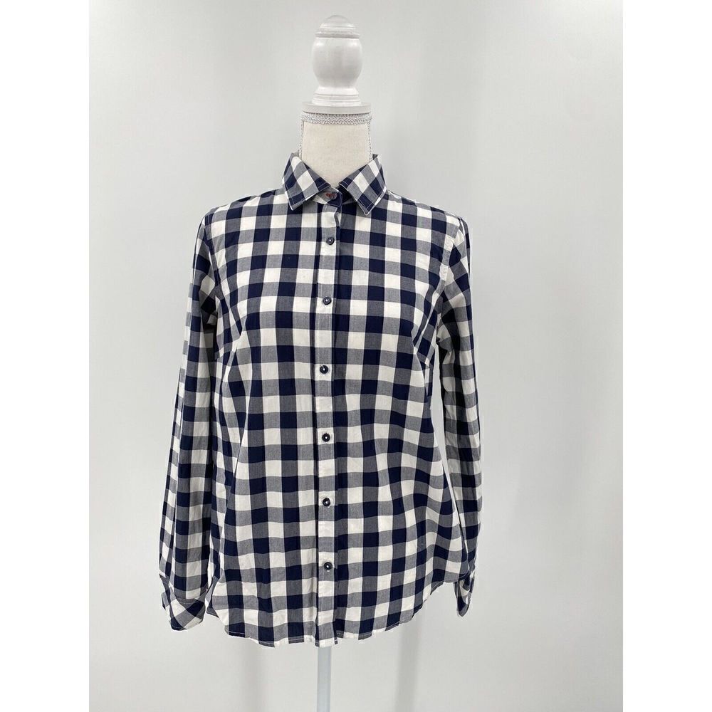 Izod Collared Button Up Shirt Blue Plaid Buffalo Check Long Sleeve Women’s Sz S